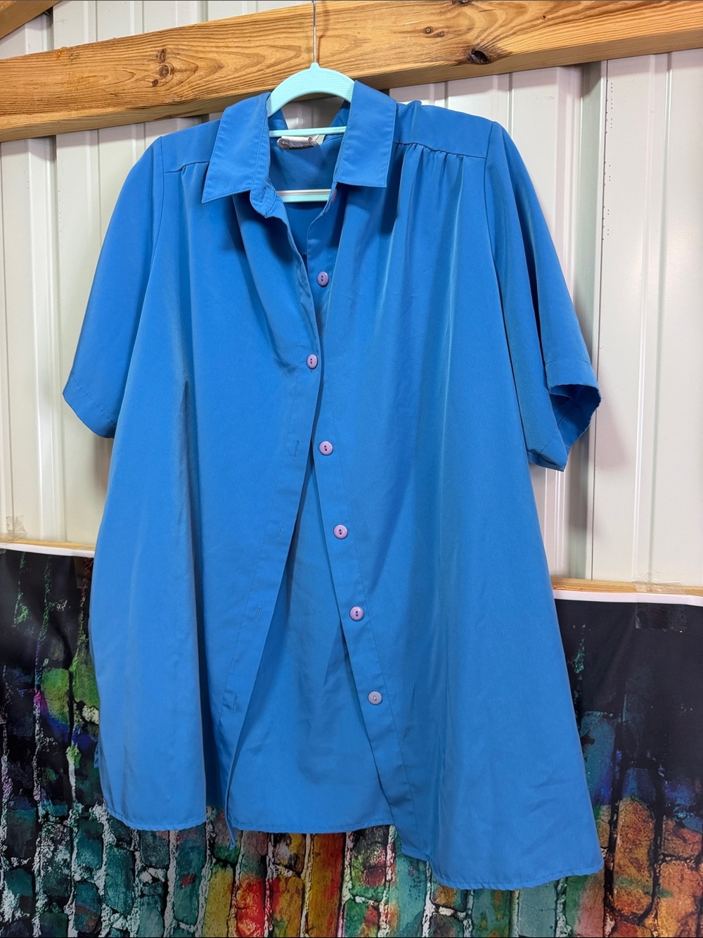 Roaman's Vibrant Blue Short-Sleeve Button-Down Shirt